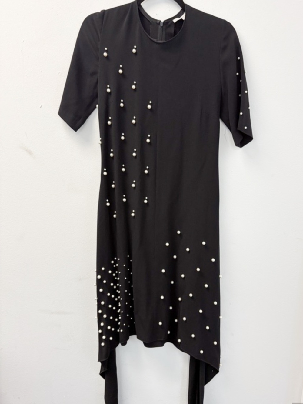 Stella McCartney Black Asymmetrical Dress with Pearl Embellishments